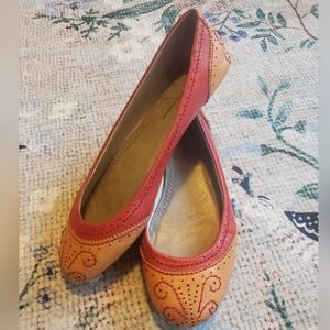 Anthropologie Red and Tan Flats